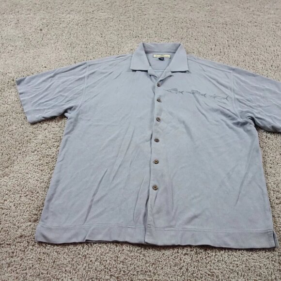 Tommy Bahama Shirt Mens XL Gray Button Up Knit Swordfish Embroidered Camp - Picture 1 of 4
